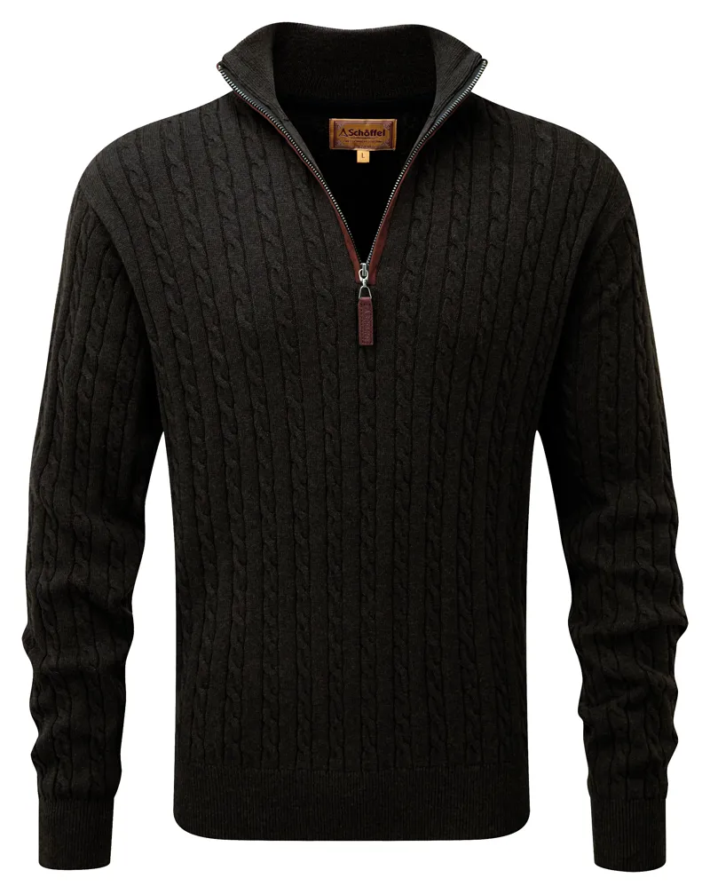 Schoffel Cotton Cashmere Cable 1 4 Zip Jumper in Loden Green